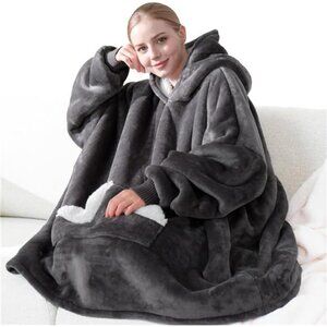 Wearable Blanket Hoodie, Oversized Sherpa Fleece Sweatshirt Blanket